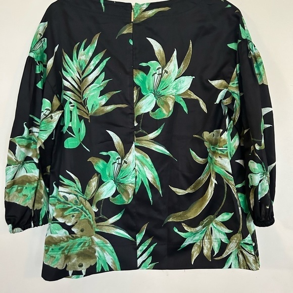 Lauren, by Ralph Lauren, medium black and green tropical blouse pop over - Picture 5 of 8